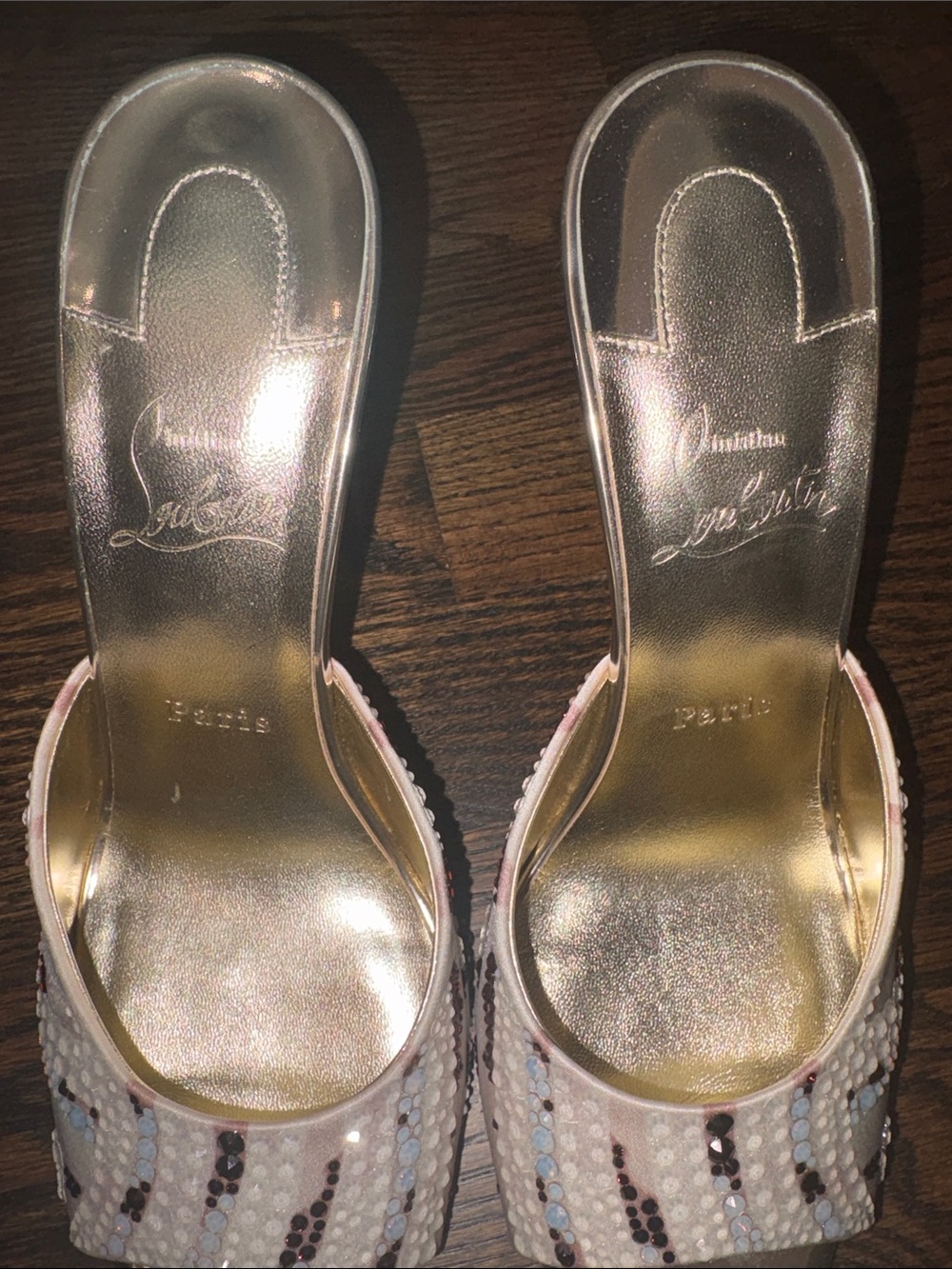 Christian Louboutin White and Gold Sequined Open-Toe Mule - Picture 7 of 11